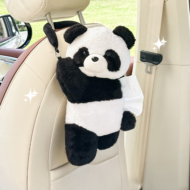 1 szt. Pluszowy Panda Pojemnik na Chusteczki Samochodowe Wiszący na Tylne Siedzenie Pokrowiec na Pojemnik na Chusteczki Pluszowy Uchwyt Zabawki Samochodowe Dekoracja Wnętrza