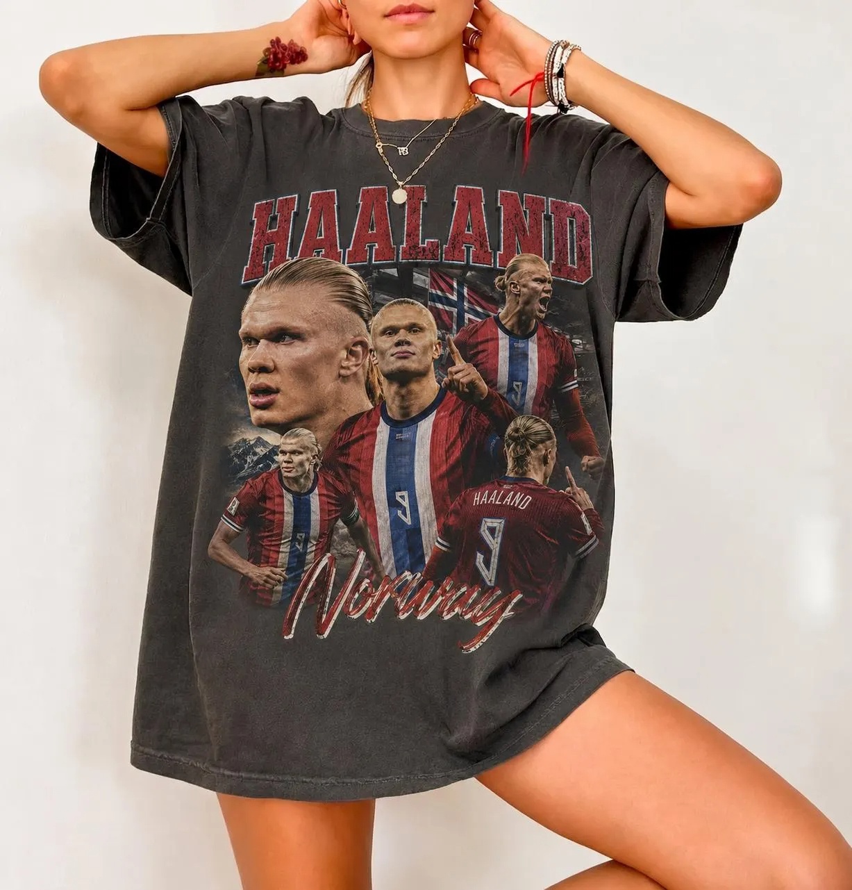 Norway Haaland Graphic Vintage T-shirt Men Women Summer 100 Cotton Y2K Clothing Oversize Short Sleeved Top Streetwear Unisex