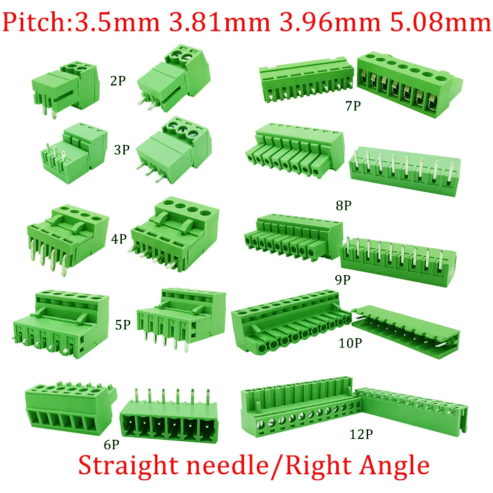 5 pares 15EDG KF2EDG 3,5mm 3,81mm 3,96mm 5,08mm bloque de terminales de tornillo PCB 2-12 pines enchufe macho hembra conector de cable de cabecera de Pin