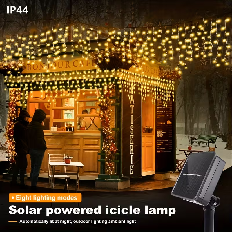 Luces LED de carámbanos solares para exteriores, cortina navideña impermeable, guirnalda de luces con 8 modos de iluminación para decoración de bodas y jardín