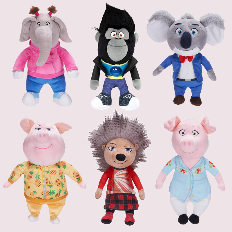 Jouets en peluche éléphant koala cochon gorille hérisson chant 2 Anime, objets de collection réalistes, décoration de chambre, cadeaux pour enfants, nouvelle collection