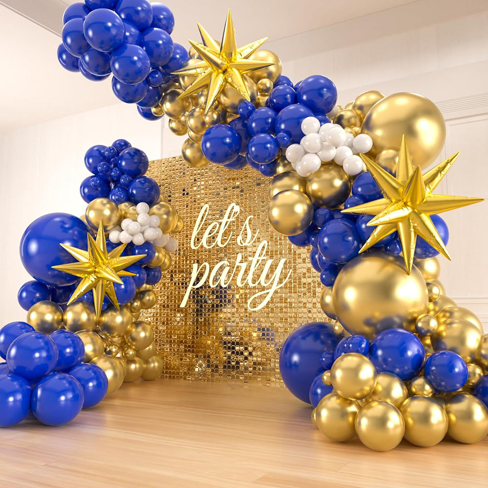 Royal Blue e Gold Balloon Garland Arch Set, palloncino in oro blu 141 e bianco con palloncino in alluminio a stella, adatto per la laurea 2024, l'anniversario, il compleanno, la decorazione della festa di pensionamento