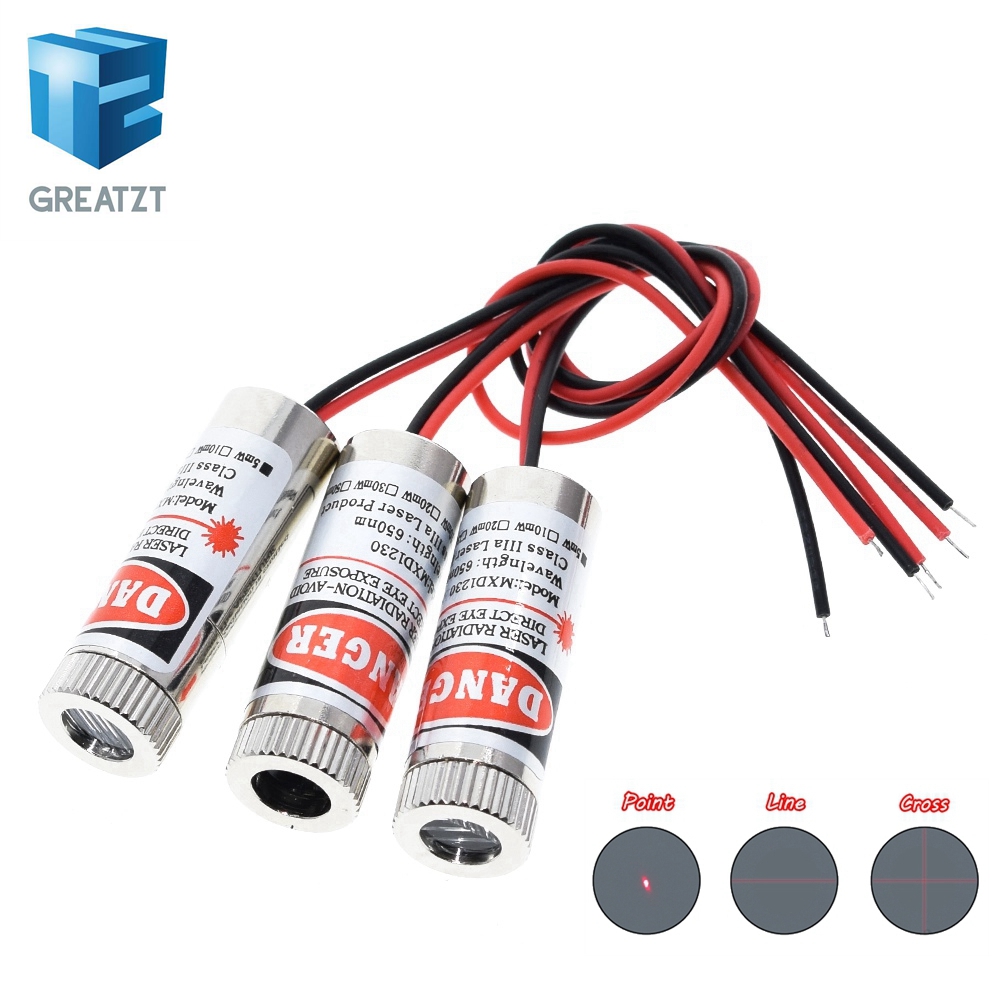 Tête de Module Laser à pointe rouge/ligne/croix 650nm 5mW, lentille en verre, mise au point focalisable, tête de Diode Laser réglable, classe industrielle
