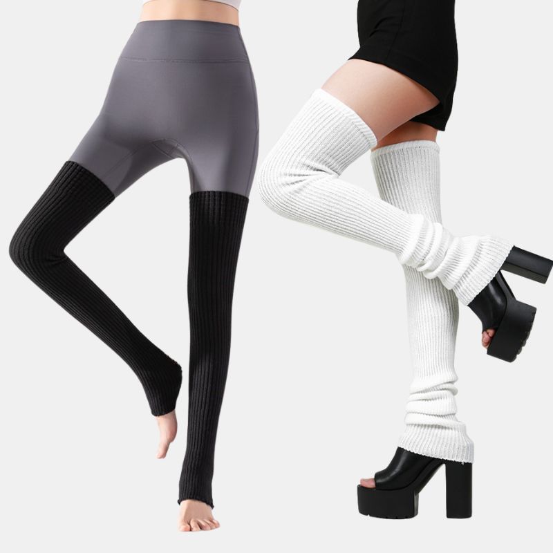 90cm antumn inverno quente yoga perna mais quente feminino longo sobre o joelho meias moda preto branco lã malha bota punhos meias