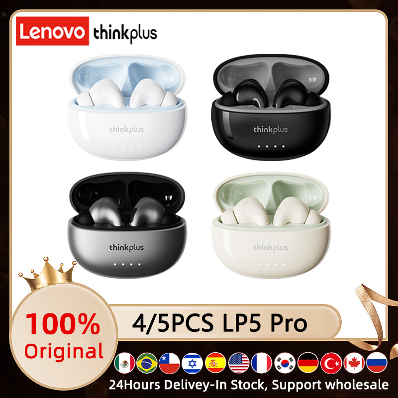 Auriculares Lenovo LP5Pro TWS inalámbricos con Bluetooth 5,4, auriculares con sonido HiFi, auriculares deportivos para videojuegos, llamadas HD con micrófono, 4/5 unidades