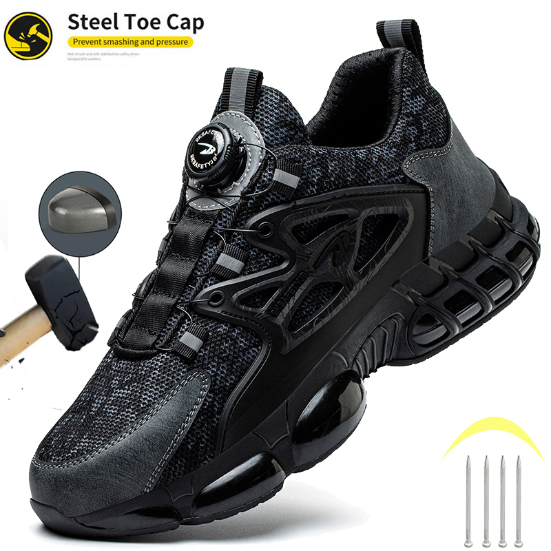 Pulsante rotante Nuove scarpe antinfortunistiche da uomo Scarpe da lavoro anti-sfondamento anti-perforazione Scarpe sportive da uomo di moda Stivali protettivi di sicurezza