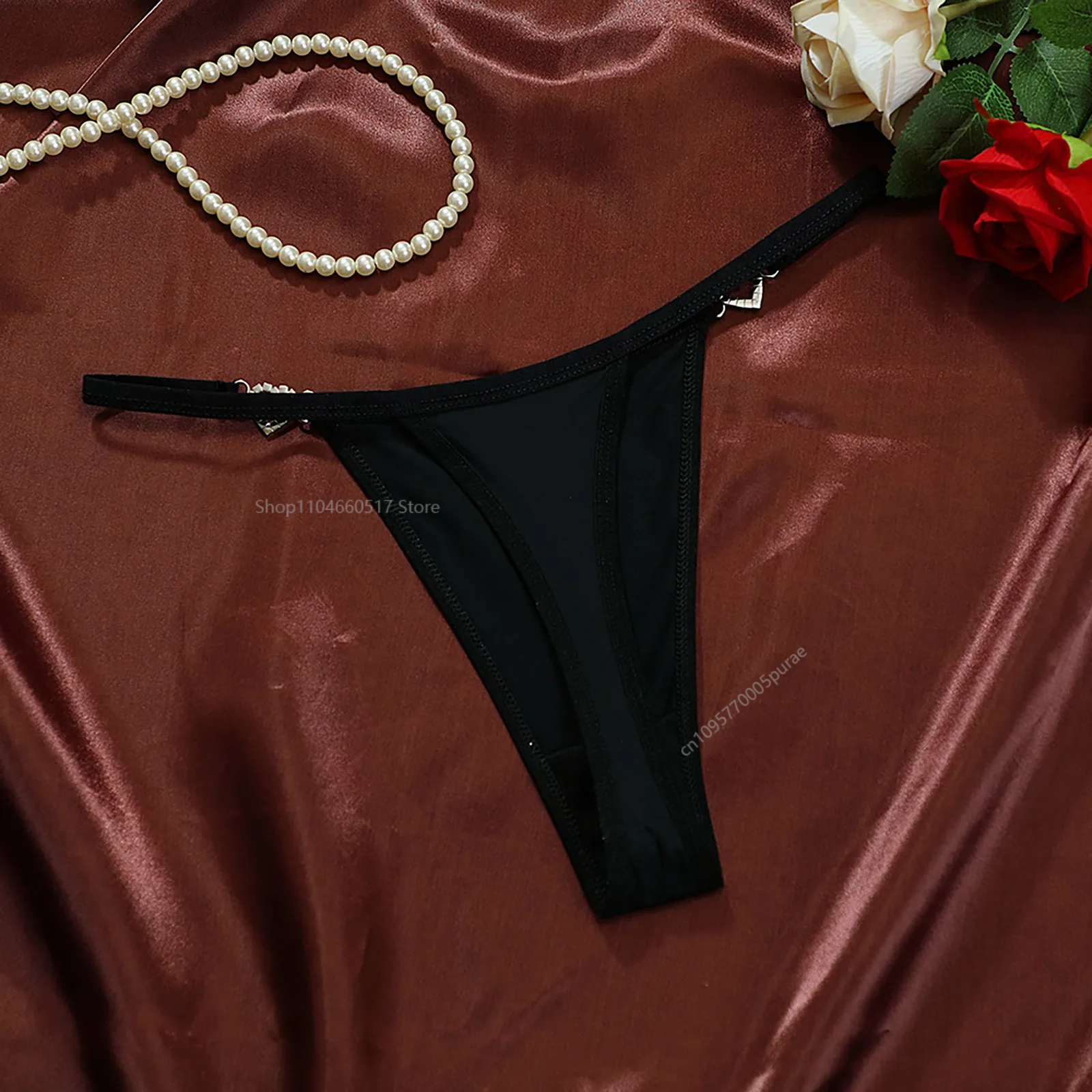 Women Sexy Solid Thong Underwear Stretch Comfort Low Rise Heart Rhinestone Link Panties Ladies Sexy Costume Lingerie for Women