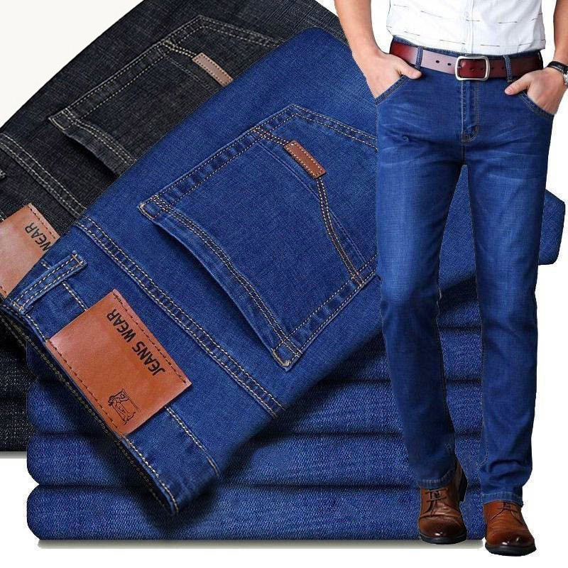 Jean d'affaires pour hommes, Style classique, décontracté, extensible, Slim, pantalon en Denim de marque, noir, bleu, nouvelle collection 2024