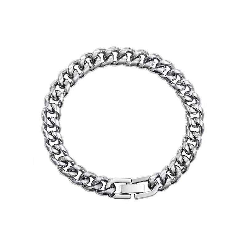 Pulseira de aço inoxidável 316l para homens e mulheres, correntes cubanas de hip hop, correntes de mão de metal, pulseira de aço, joias 17/19/21 cm