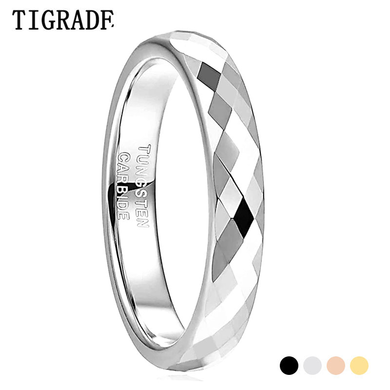 Tigrade 4Mm Cincin Kawin Tungsten Tepi Segi Cincin Pertunangan Warna Rose Gold/Hitam/Emas untuk Wanita Pria Comfort Fit