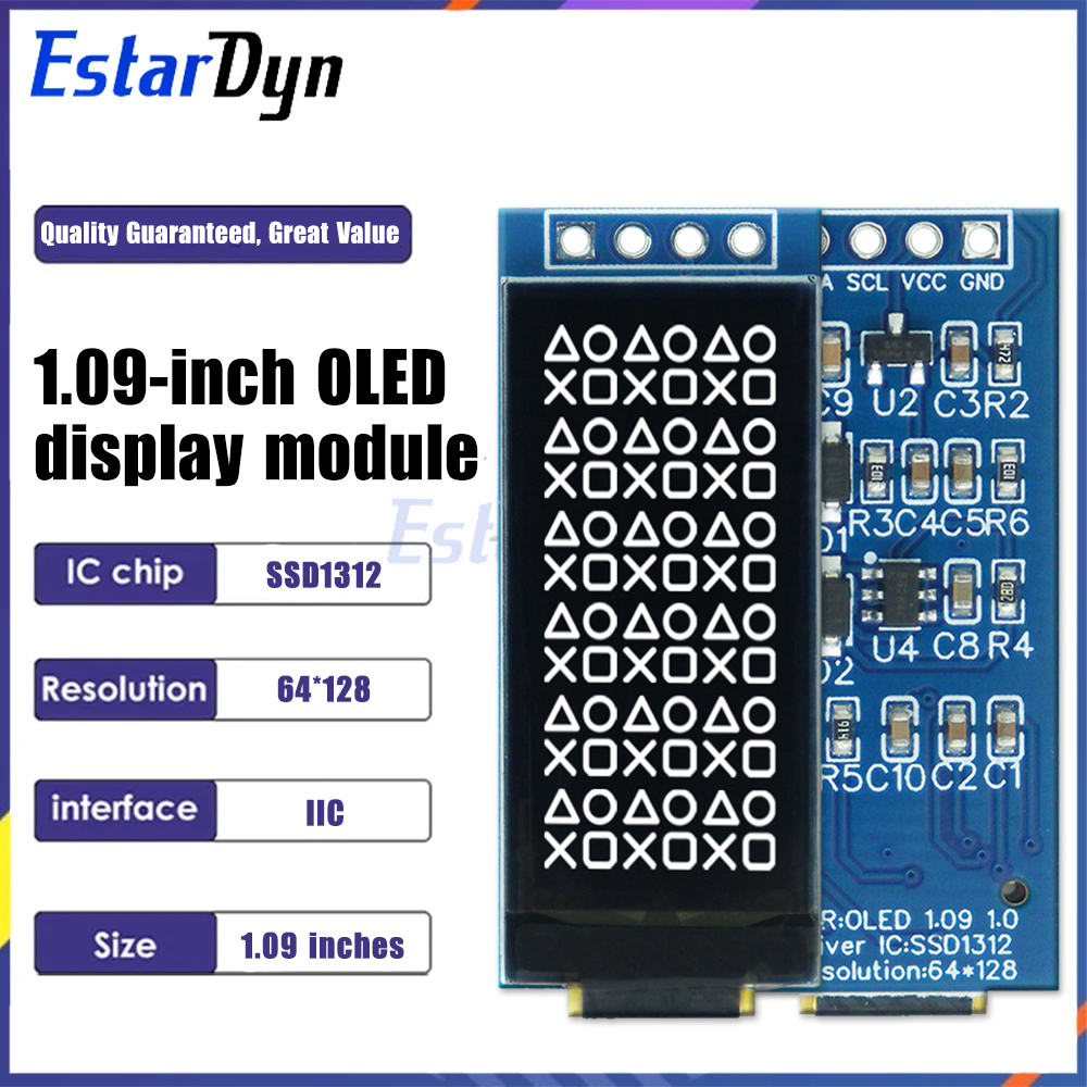 1,09 inch OLED-displaymodule 128x64 wit SSD1312 I2C, 4-pins interface voor Raspberry Pi, laag energieverbruik, breed kijkhoek