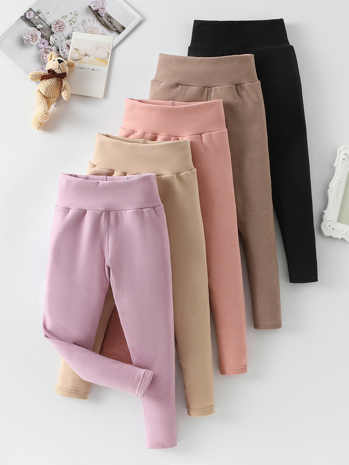 3/1 peça conjunto para outono e inverno crianças cor sólida médio cintura alta leggings grossos meninos e meninas velo quente calça casual