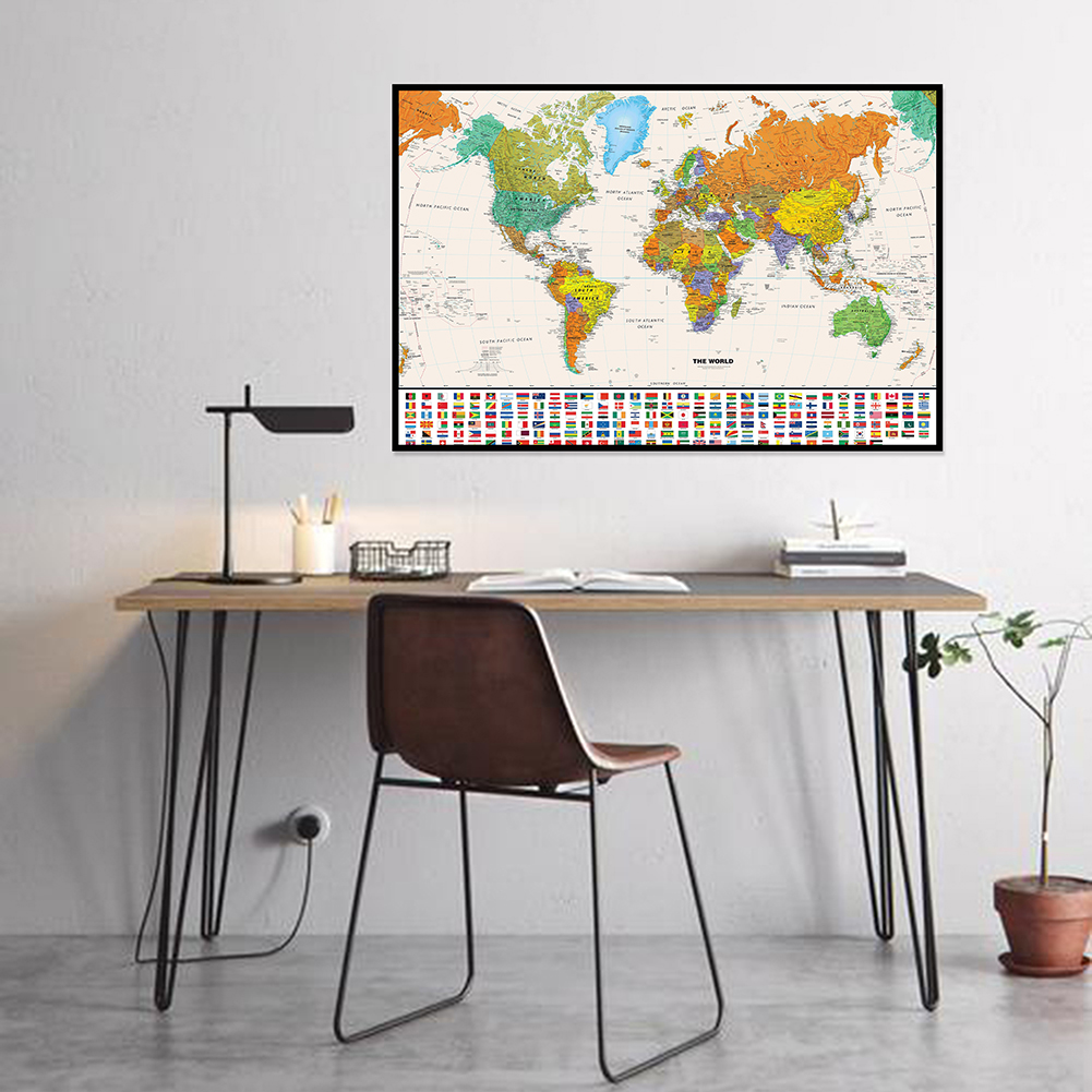 Carte du monde Vintage 59x42cm, affiche en anglais, décor d'arrière-plan, peinture sur toile, fournitures scolaires éducatives pour enfants, décoration de la maison