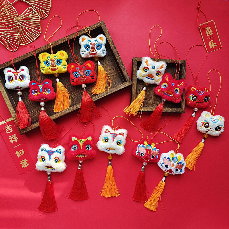 中国風のお祝いぬいぐるみ獅子舞タッセルペンダント荷物飾りキーホルダーアクセサリー