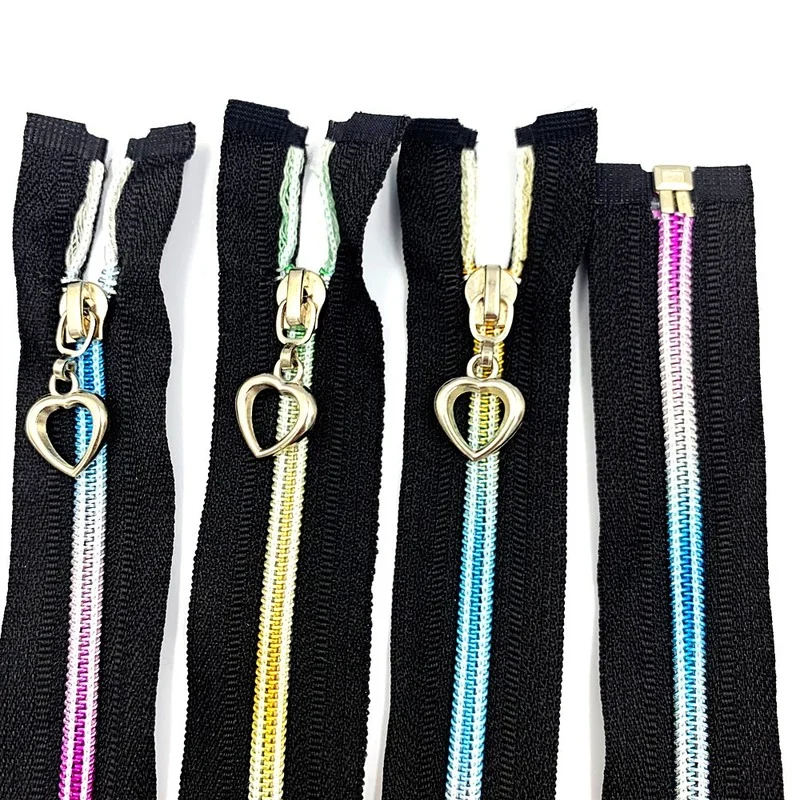 5Pcs (50ซม.-90ซม.) 5 # ไนลอนขนาดใหญ่เปิดซิปที่มีสีสันฟัน Gradient ซิปสำหรับเย็บกระเป๋า