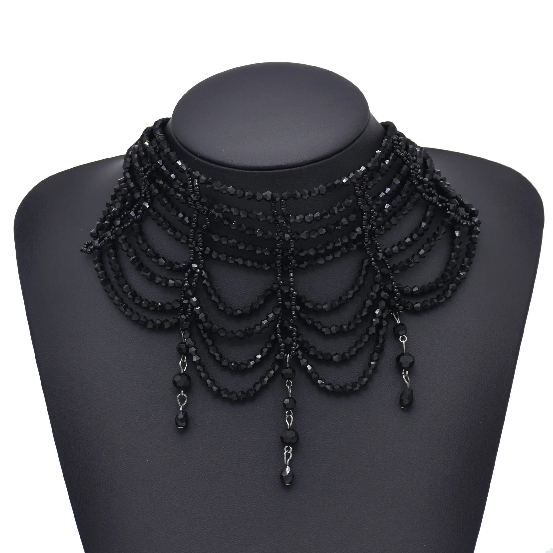 Mode Kalung manik-manik kristal hitam putih untuk wanita buatan tangan Bohemian manik-manik kalung Choker wanita perhiasan liontin