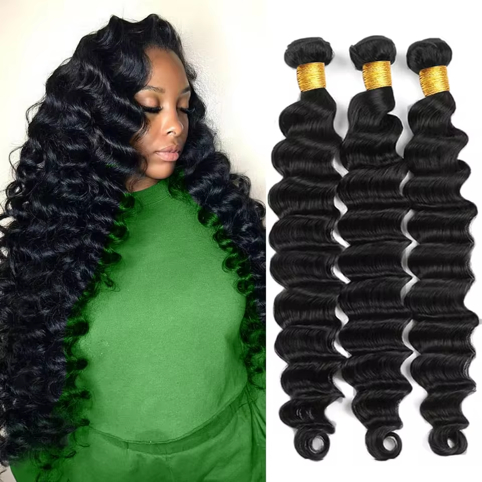 Losse diepe golf haarbundels, onbewerkt Braziliaans maagdelijk Remy krullend haarverlenging, natuurlijke zwarte kleur voor vrouwen