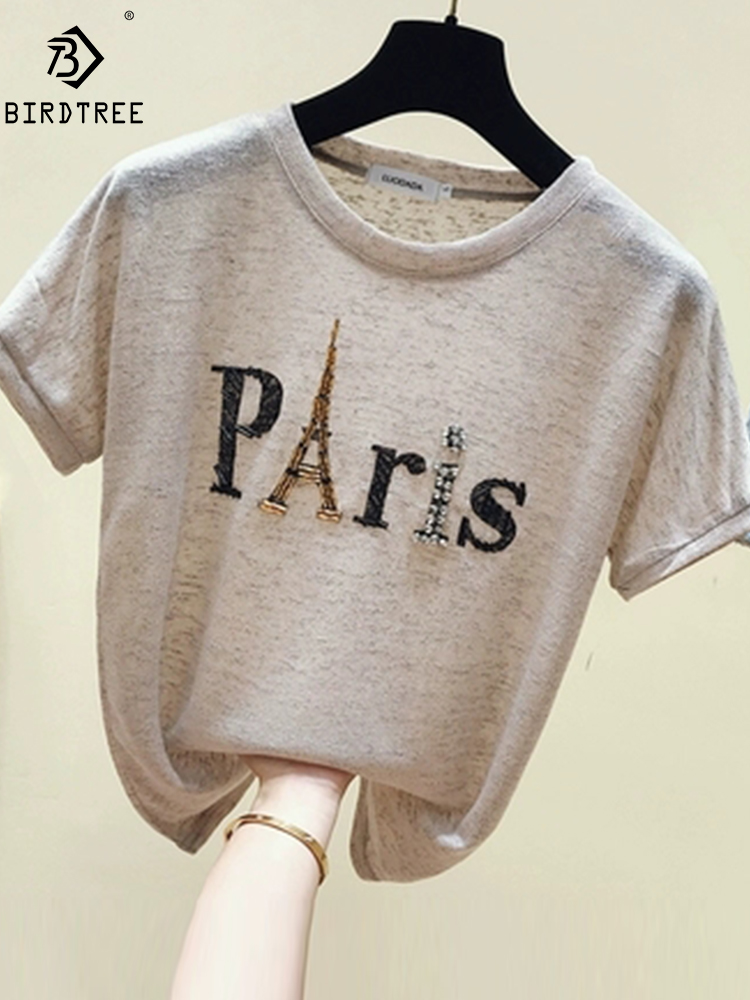 Ins Manica Corta Parigi Torre Eiffel In Rilievo Maglietta Estate Nuove Donne Shinny Cotone O Collo Allentato Casual Ragazze Magliette E Camicette T13115X