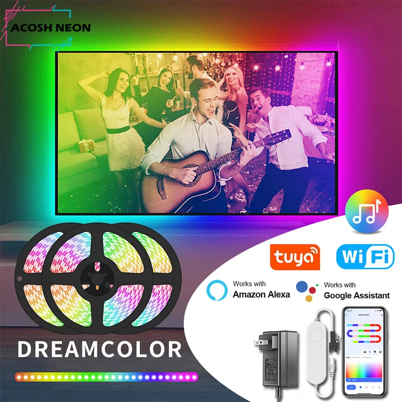 Tira de luces LED con sincronización de música, cinta Flexible Smartlife para dormitorio y cocina, WIFI, TUYA, RGBIC, Dreamcolor