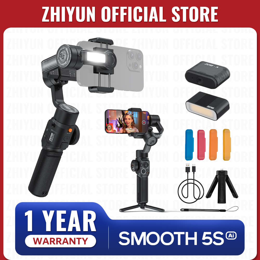 ZHIYUN Ufficiale SMOOTH 5S AI Tracking Stabilizzatore Palmare Smartphone a 3 Assi Giunto Cardanico Esterno per iPhone 15 Pro Max Xiaomi