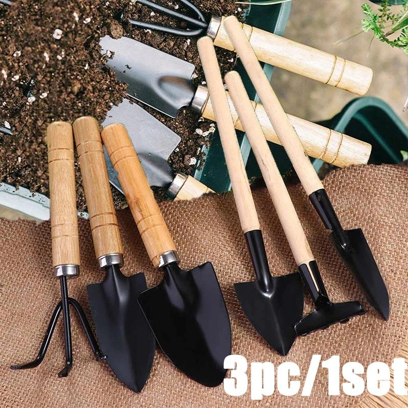 3PC/1Set 미니 원예 도구 세트 손잡이가 있는 휴대용 소형 원예 도구 삽 갈퀴 실내 원예 심기 꽃 도구