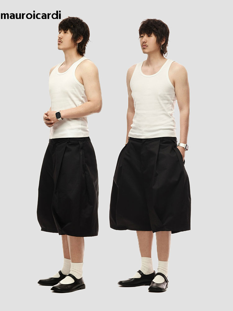 Mauroicardi Frühling Sommer Coole Baggy Casual Schwarze Weite Shorts für Herren mit Elastischem Bund 2026 Locker Sitzende Luxus-Herrenbekleidung