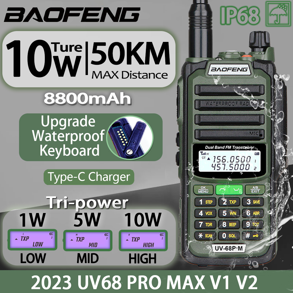 Портативная рация Baofeng UV68 Pro Max V2, профессиональная Водонепроницаемая Двухдиапазонная радиостанция с поддержкой УКВ/УВЧ, 10 Вт, UV9R, UV5R, UV16