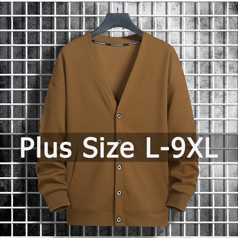 Suéter cárdigan para hombre de talla grande 50-190kg, Tops tejidos 9XL 8XL, Otoño Invierno, suéteres de manga larga de Color sólido, ropa de talla grande