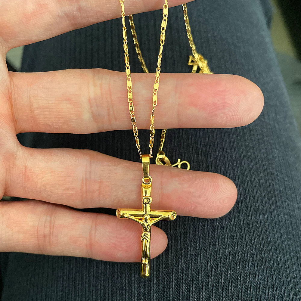 สร้อยคอทองคำแท้ 24k ใหม่เอี่ยม สร้อยคอรูปกางเขนชุบทอง สำหรับผู้หญิงและผู้ชาย ของขวัญเครื่องประดับคู่รัก