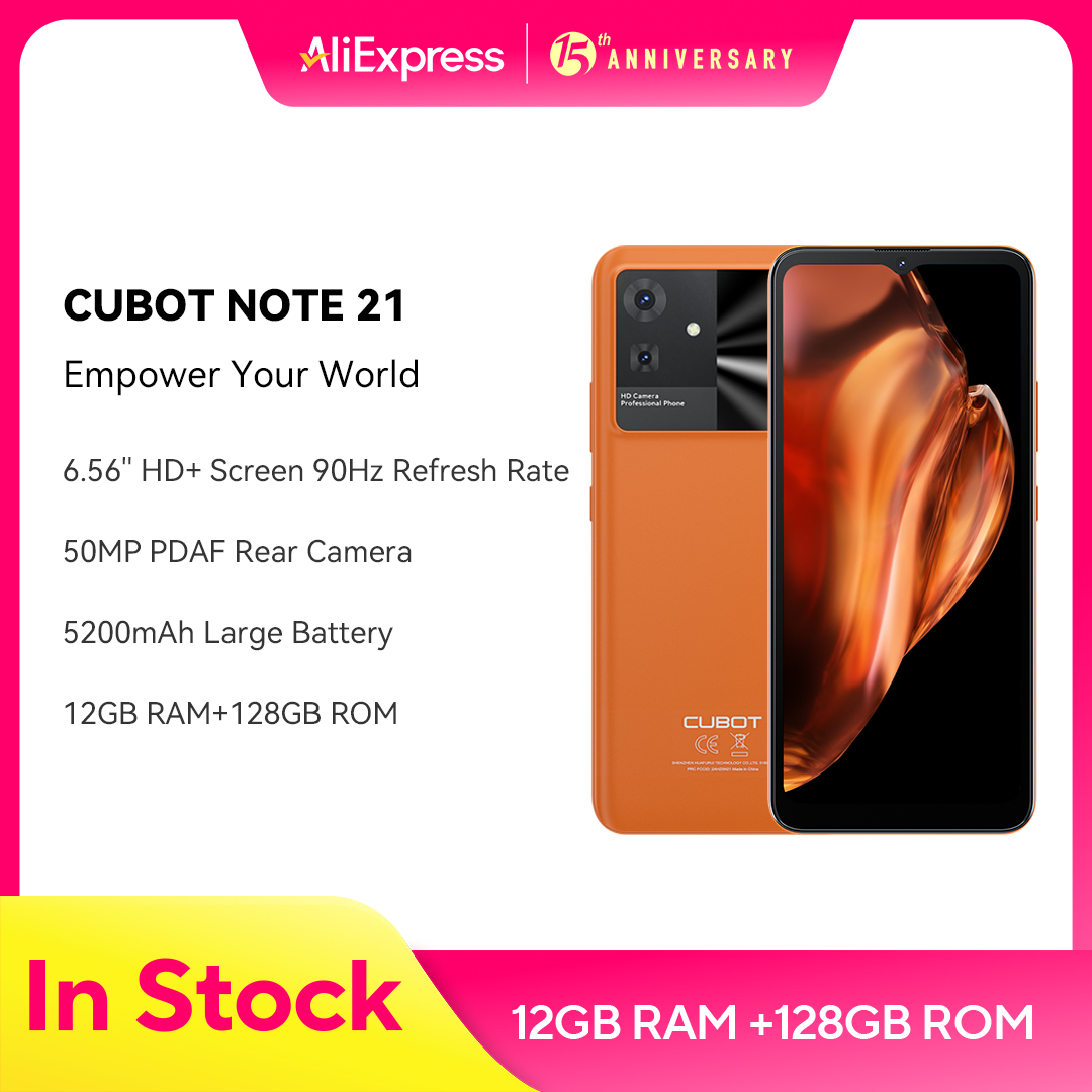 Cubot Note 21, телефоны смартфоны, Android 13, 12 ГБ ОЗУ (6 ГБ + 6 ГБ расширенна), 128 ГБ ПЗУ, экран 6,56 дюйма, частота 90 Гц, камера 50 МП, Аккумулятор 5200 мАч, Face ID, 4G смартфон, OTG, восьмиъядерный процессор