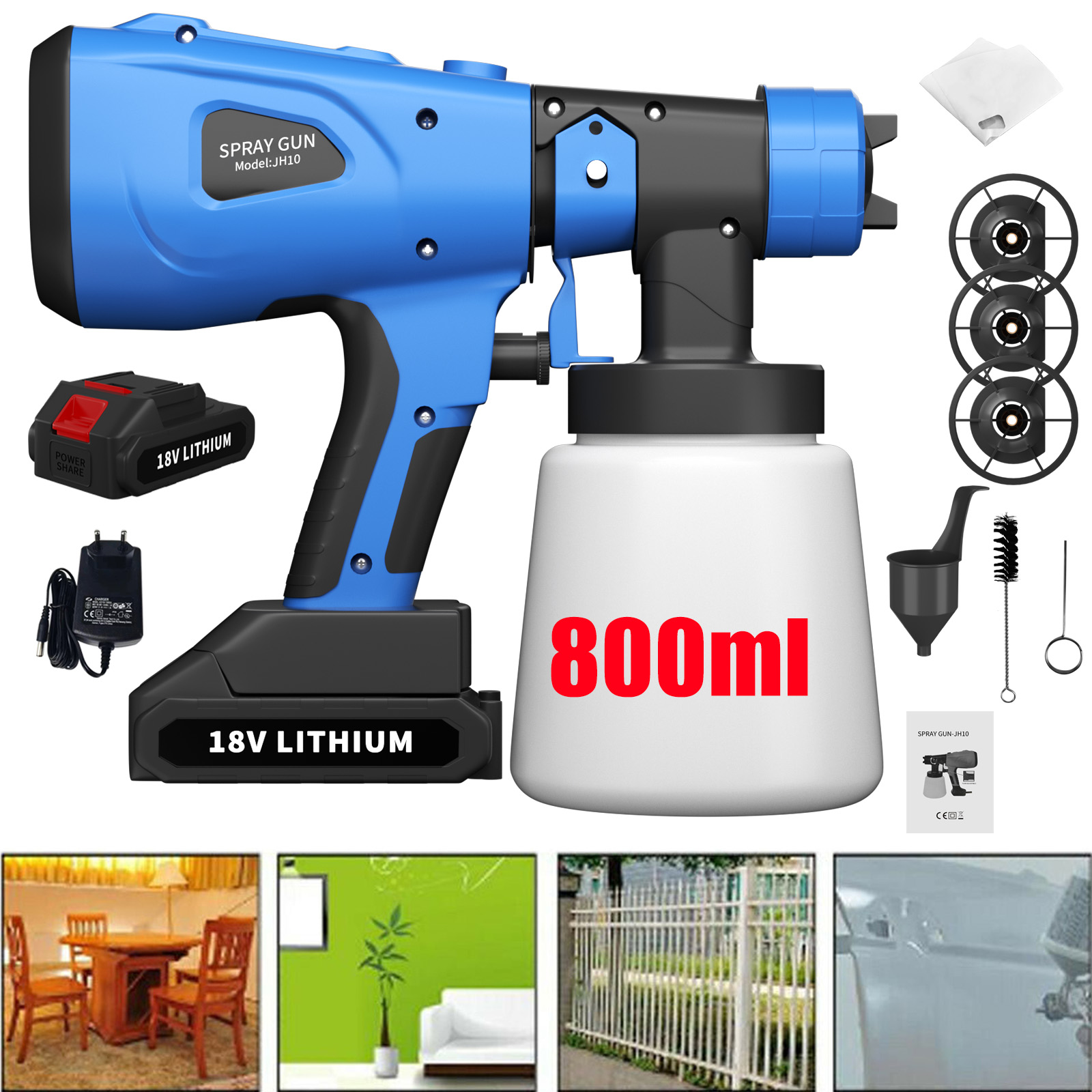 Dayplus Draadloze Verfspuitpistool 1000Ml 3 Patronen Hek Verfspuit Krachtig Elektrisch Hvlp Spuitpistool Voor Het Schilderen Van Plafond