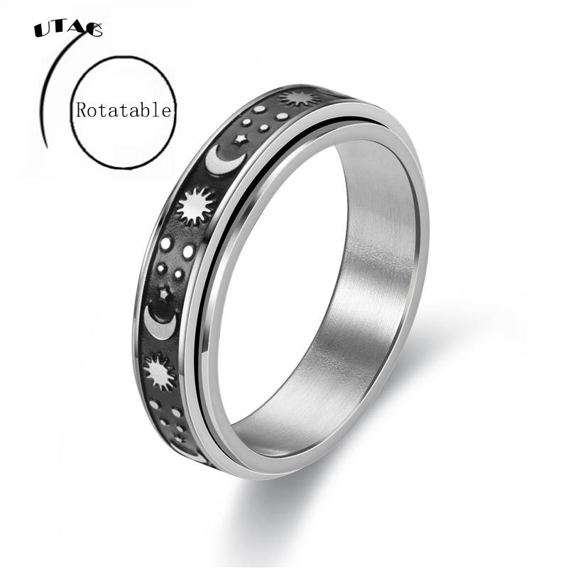 UTAG สแตนเลส Spinner แหวนผู้หญิง Mens Fidget แหวน Moon Star Celtic ความเครียดบรรเทากว้างงานแต่งงานความวิตกกังวลแหวน