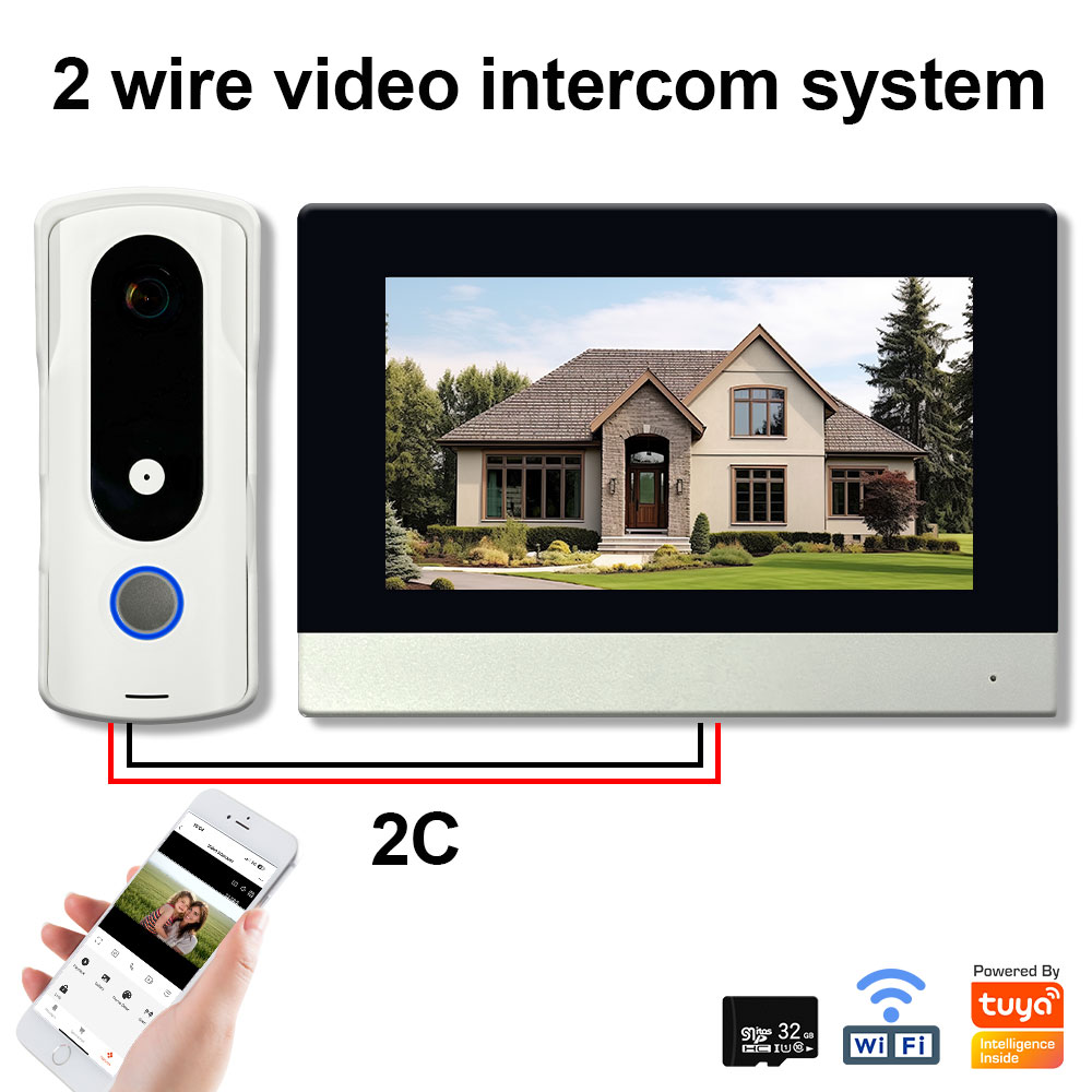 Sistema de videoportero de 2 cables Monitor táctil de 7 pulgadas con cámara de timbre 1080P Wifi Tuya Smart