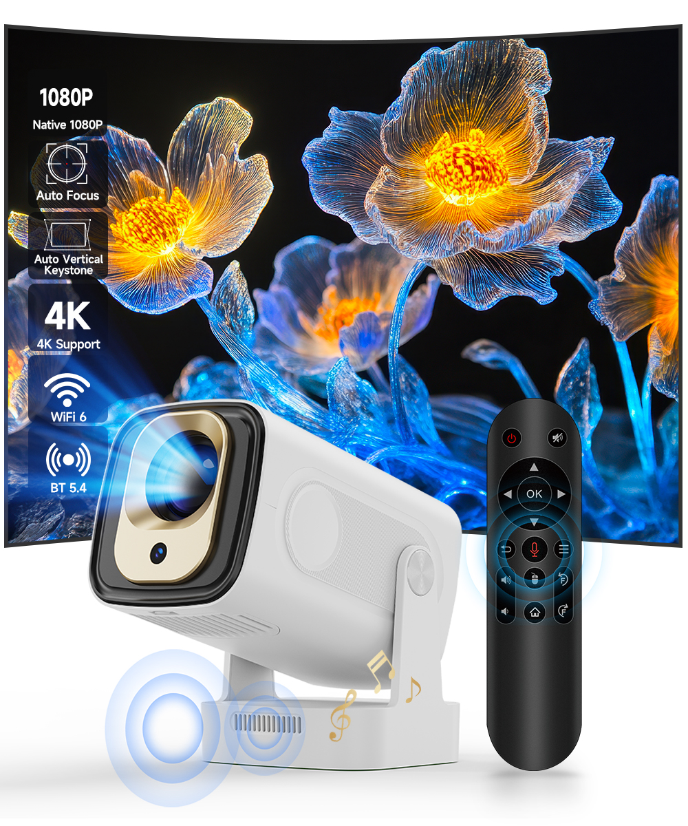 Proyector Magcubic Home HY310 Android 11 con enfoque automático, 330ANSI, 4K nativo, 1080P, Wifi dual, BT5.4, Air Mouse y control por voz para el hogar.