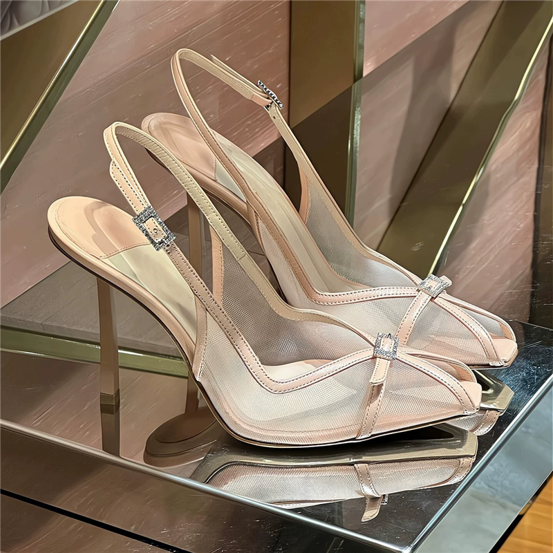 Spring and summer new pointed toe shallow mesh bow silk single shoes banquet dress rhinestone thin high-heeled women's sandals