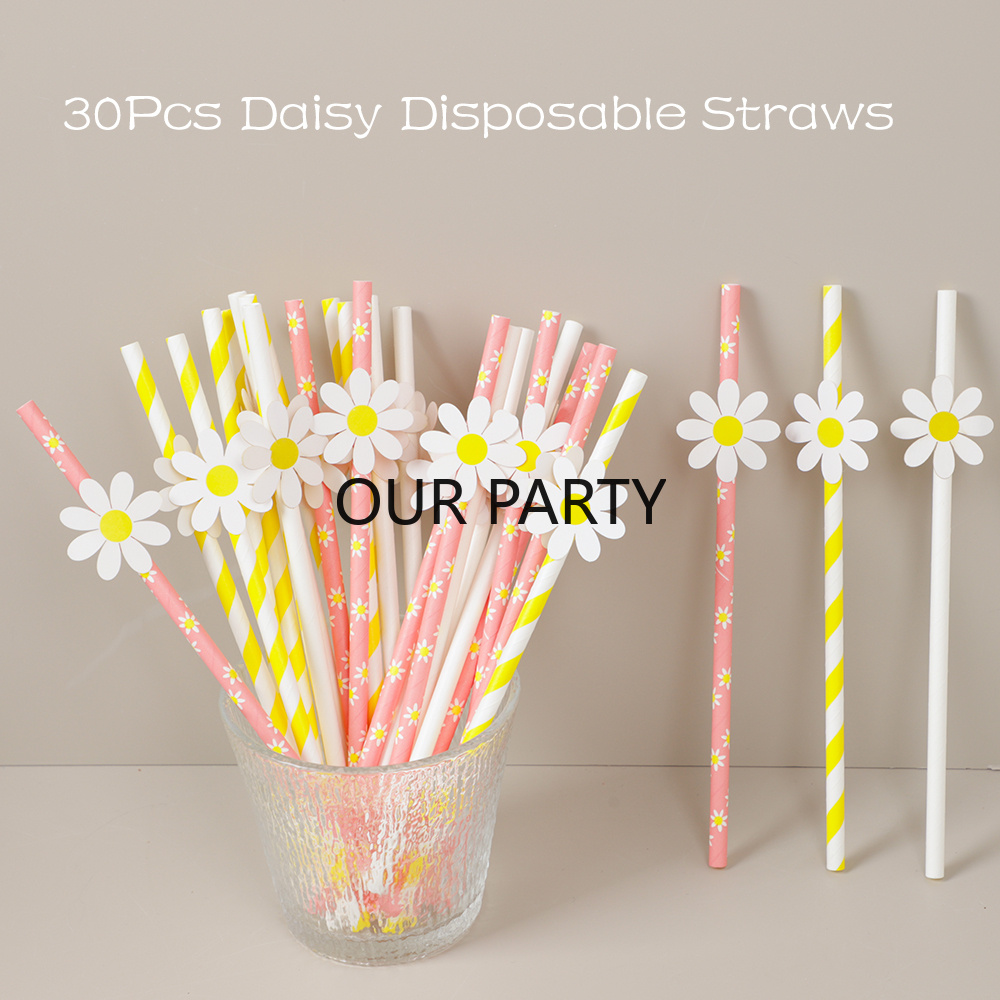 30 buah sedotan kertas sekali pakai tema aster manis sedotan Minum Bar bunga romantis untuk dekorasi pesta pernikahan pesta pernikahan Baby Shower