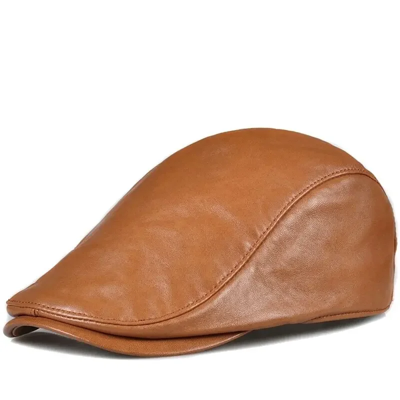 Chapéu de couro de pele de carneiro de camada superior masculino boinas de inverno masculino quente proteção de ouvido boné 100% couro genuíno pai chapéu atacado lazer