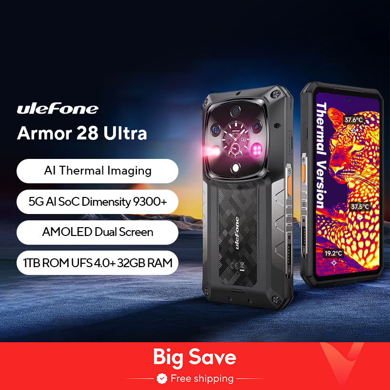 【เปิดตัวครั้งแรกในโลก】Ulefone Armor 28 Ultra 5G สมาร์ทโฟนทนทานถ่ายภาพความร้อนด้วย AI รอม 1TB แรม 32GB ระบบปฏิบัติการ Android หน้าจอ AMOLED 6.67 นิ้ว 120Hz 10600mAh โทรศัพท์มือถือ Sony® IMX989 กล้องถ่ายภาพกลางคืน 64MP