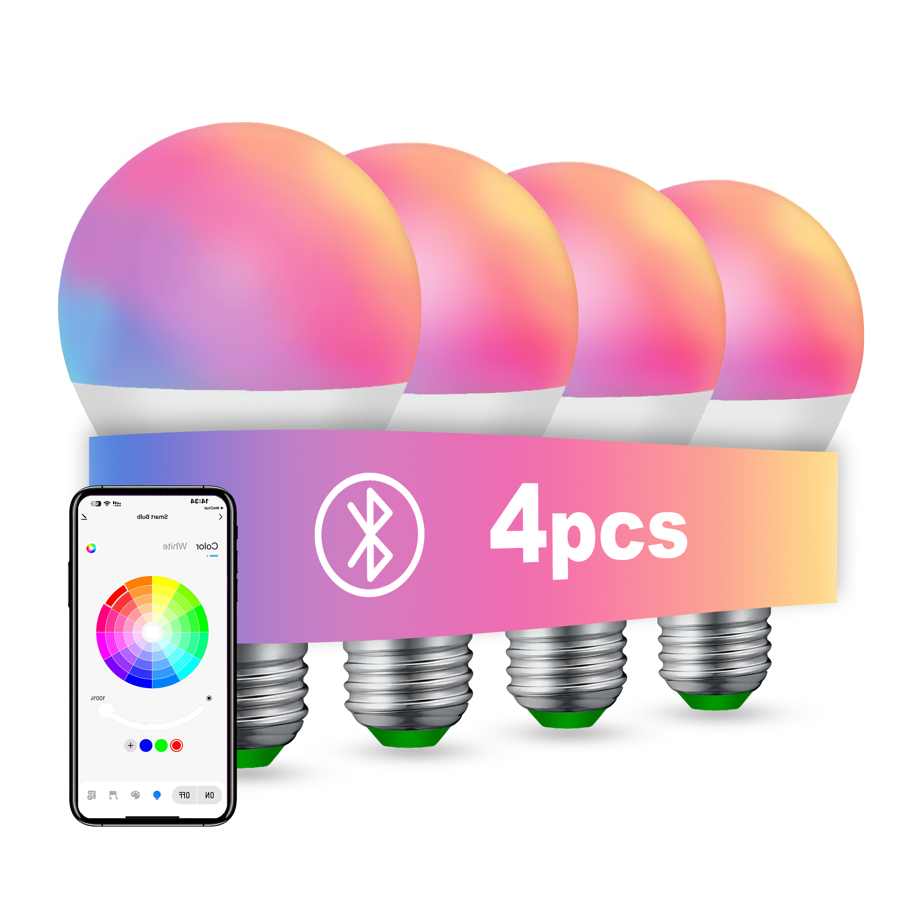 4 ampoules intelligentes RGBCW, lumières LED à intensité variable et à couleur changeante, synchronisation musicale et contrôle par application pour la maison et la chambre à coucher