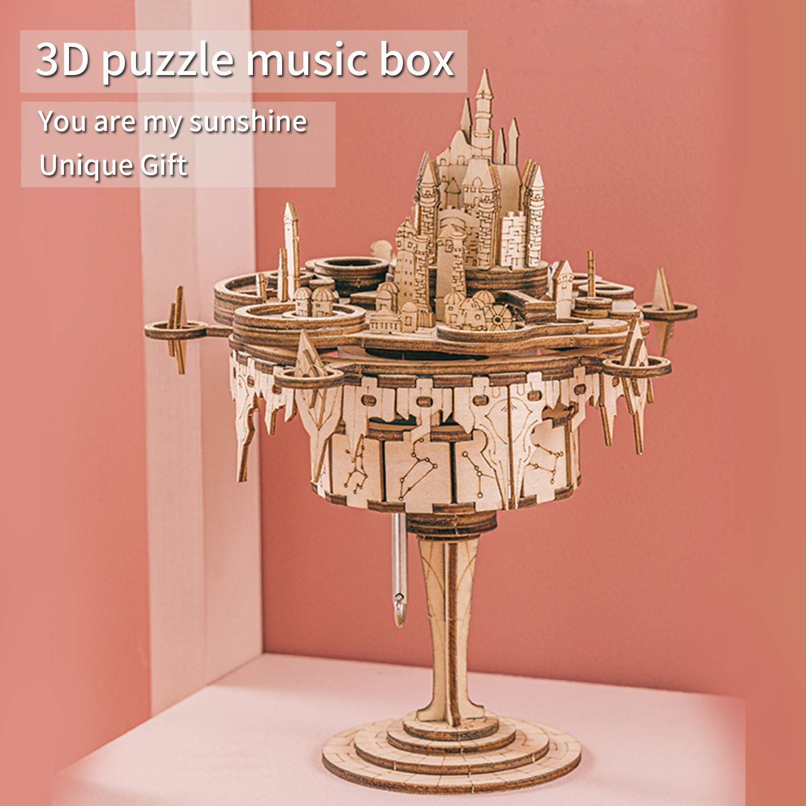 3D ปริศนาไม้เพลงกล่องชุด You are My Sunshine ปราสาทอาคาร DIY หัตถกรรมของขวัญวันเกิดสําหรับผู้หญิง
