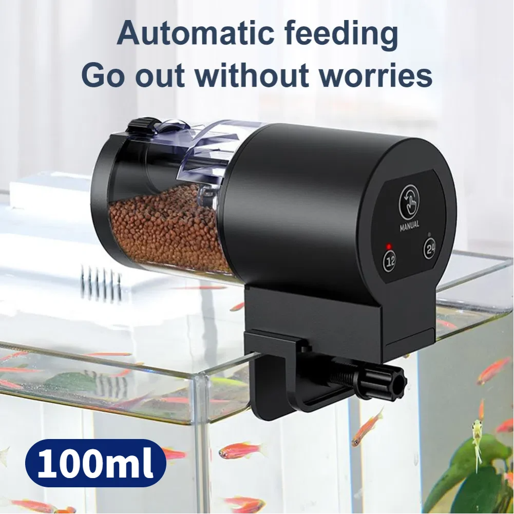 Distributeur automatique de nourriture pour poissons avec minuterie, étanche IP66, capacité de 100 ml, pour poissons/tortues