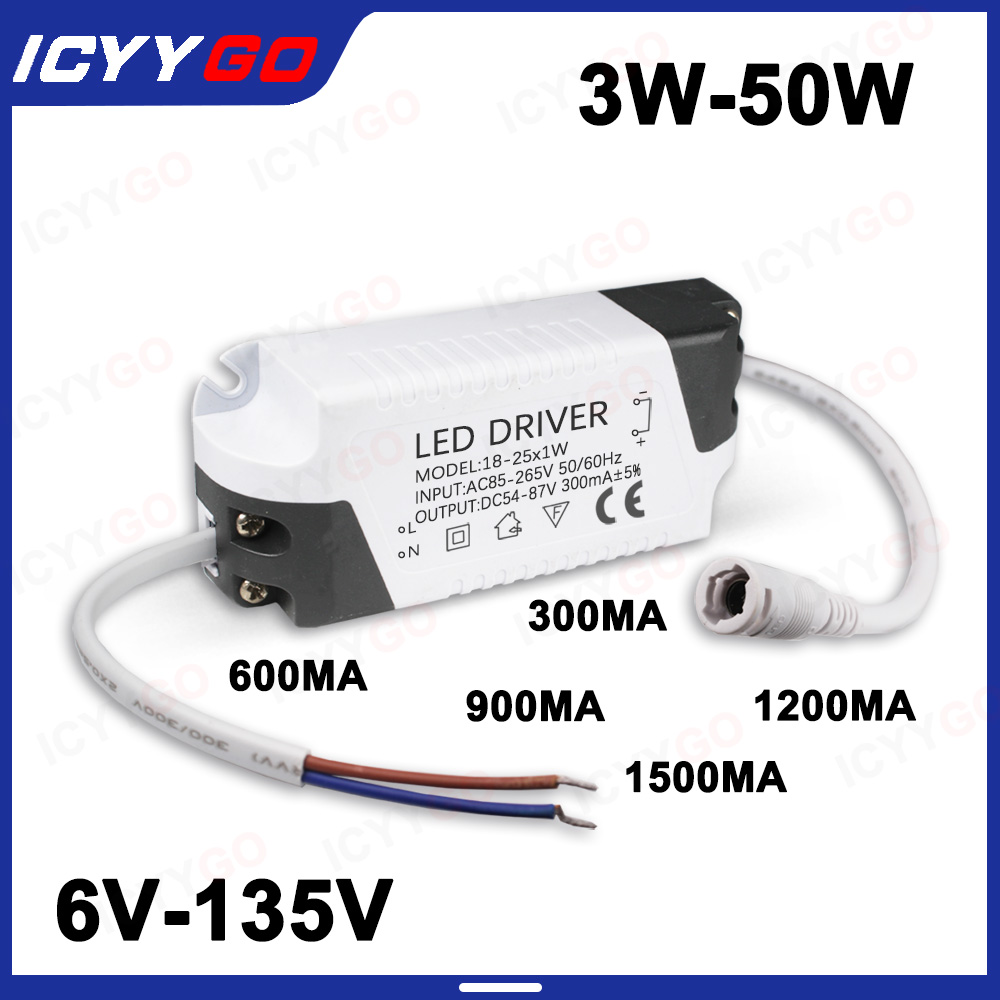Transformador de fuente de alimentación para controlador de corriente constante LED de 3-4 W, 4-7 W, 8-12 W, 18-25 W, 25 W-36 W, 40 W, 50 W, 300 mA, 600 mA, 900 mA, 1200 mA y 1500 mA.