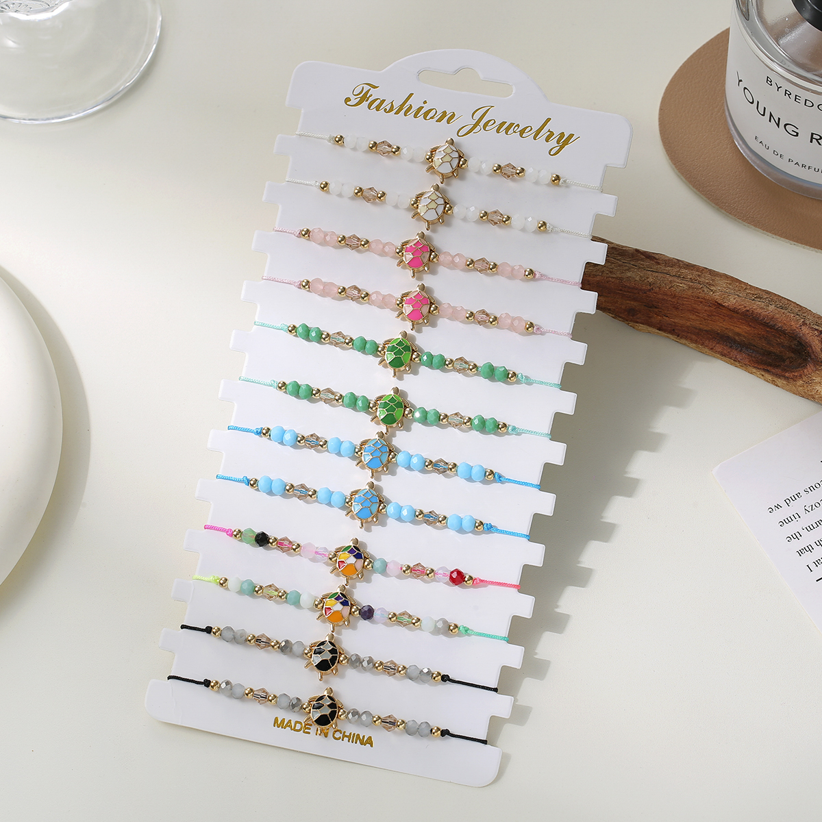 12 unids/pack ojos tortuga encantos pulsera conjunto cuentas acrílicas cuerda pulsera conjunto hecho a mano pulseras ajustables para joyería de mujer