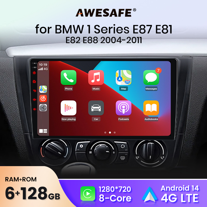 วิทยุติดรถยนต์ AWESAFE ระบบไร้สาย CarPlay Android Auto สำหรับรถยนต์ BMW ซีรีส์ 1 รุ่น E81 E82 E87 E88 ระบบอัจฉริยะ รองรับ BT FM RDS แบบเสียบใช้งานได้ทันที พร้อมระบบควบคุมพวงมาลัย จัดส่งจากสหราชอาณาจักร