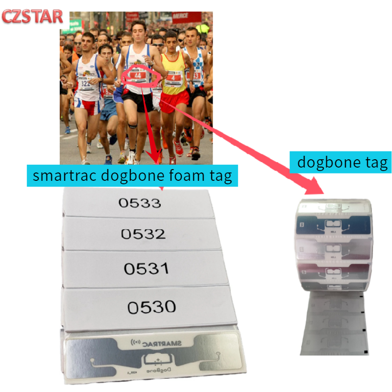 50 шт., чип Smartrac Dogbone UHF Rfid Marathon, чип синхронизации Impinj R6 M750, чип дальнего действия, UHF RFID-метка, клейкая наклейка