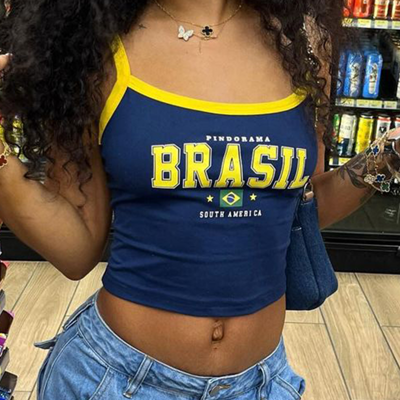 เสื้อครอปแขนกุด2024ลายตัวอักษร Brasil สวยงามเสื้อครอปสไตล์โกธิคสำหรับผู้หญิงเสื้อแนวสตรีท kpop สไตล์ฮาราจูกุสำหรับเด็กทารกเสื้อผ้า Y2K เพรียวบางสำหรับฤดูร้อน