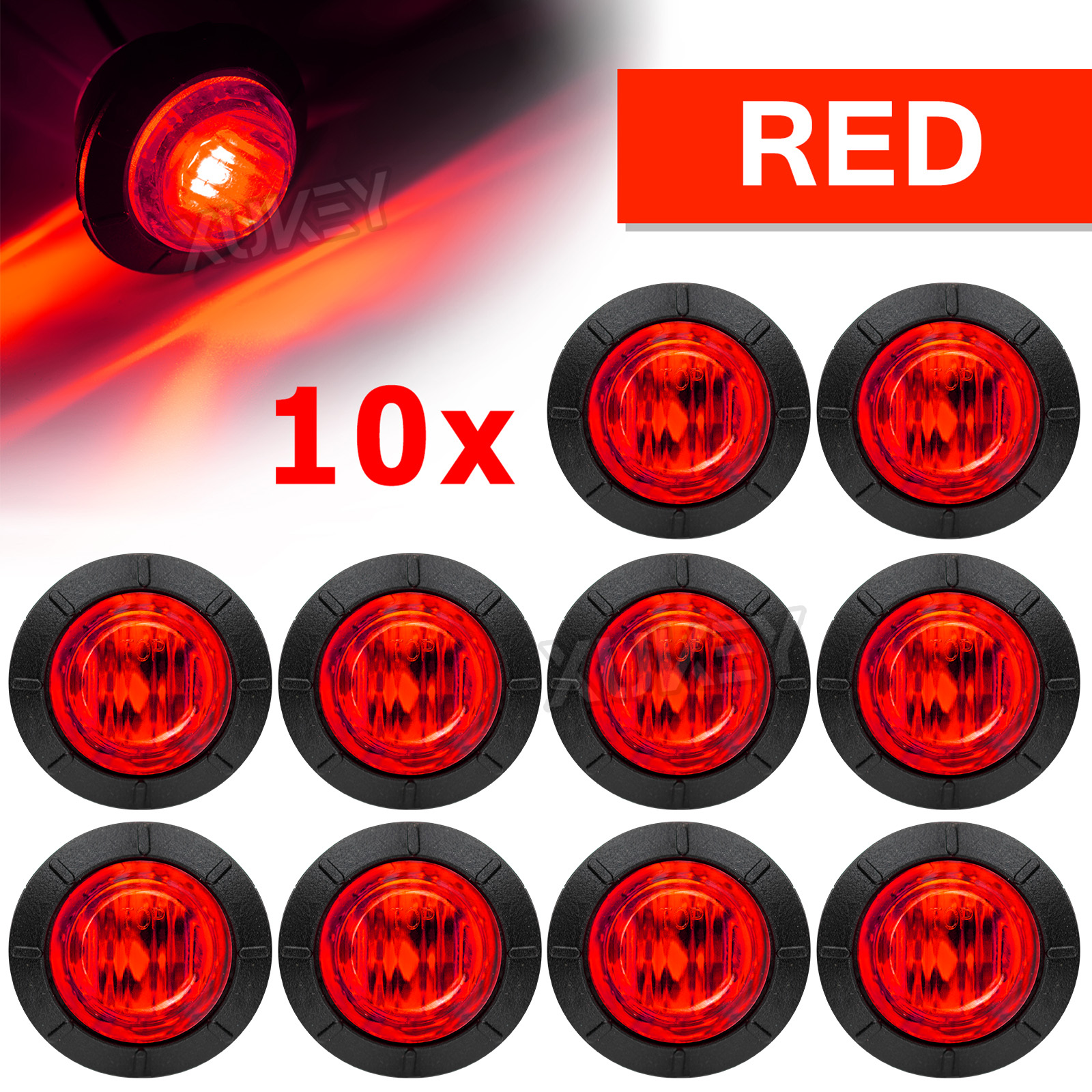 6/10X Waterproof Round 3/4" 12V 24V RED Side Marker Light Indicator Signal LED Lamp Trailer Truck Caravan Van Camper Boat BUS RV
