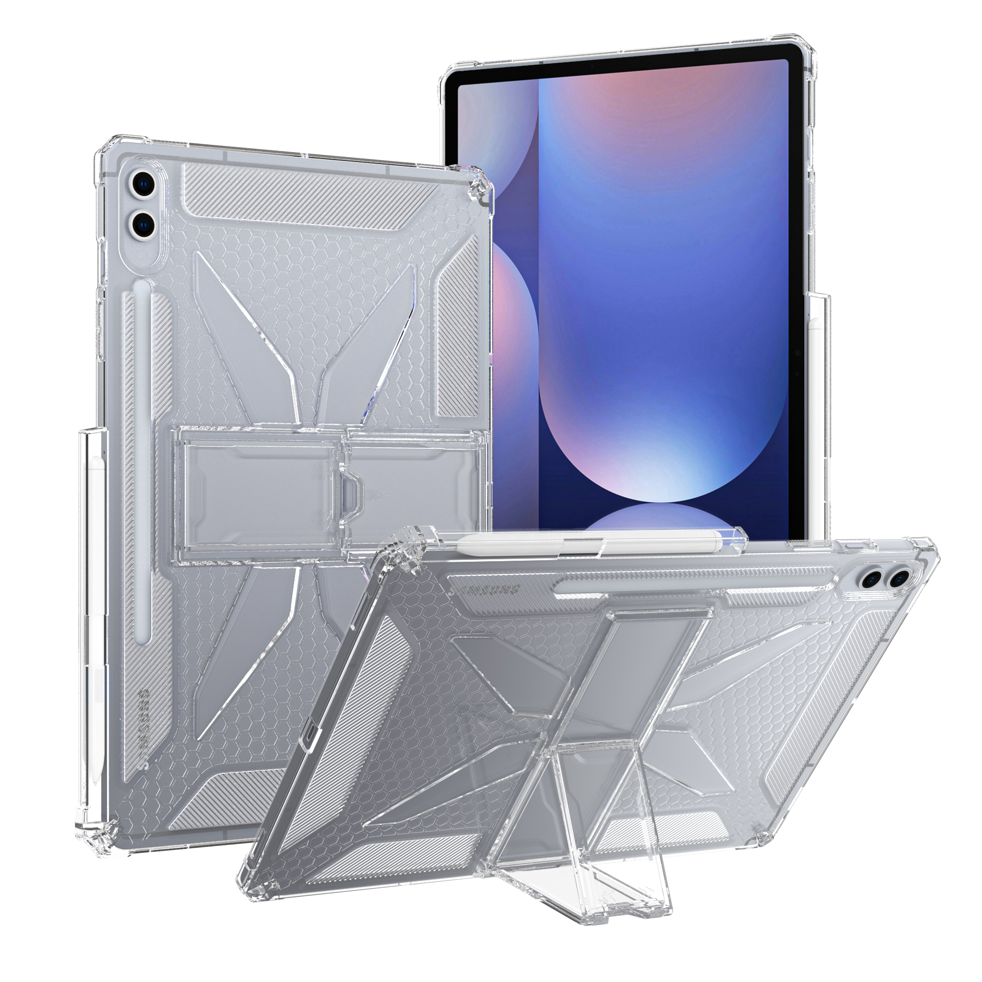 Hülle mit Ständer für Samsung Galaxy Tab S10+ 12,4'' 2024, transparent, weiches TPU, Capa Fundas-Hülle mit Stiftschlitz für S6 Lite S7/8/9