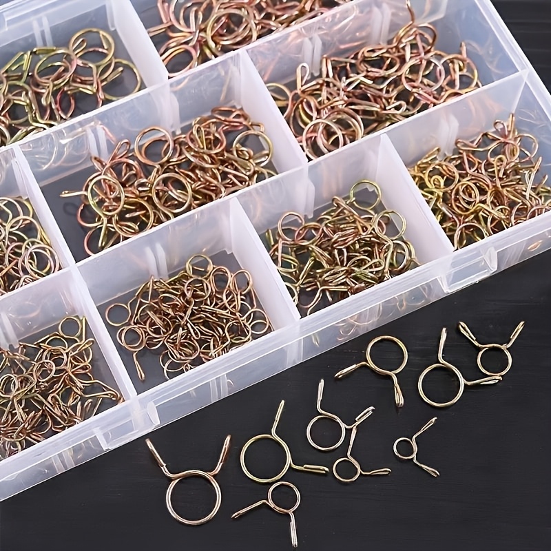 130PCS Metal Spring Clamp Set 5-14mm Versatile Sizes Unpowered Battery Compatible for Fuel Water Air Lines Hose Pipe with Clamp