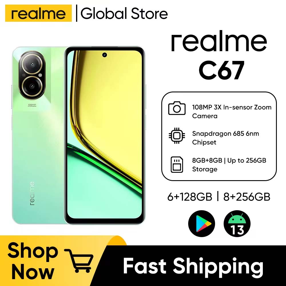 Novo original realme c67 8 + 256gb 108mp ai câmera snapdragon 685 6.72 ''90hz display 5000mah bateria 33w carga supervooc